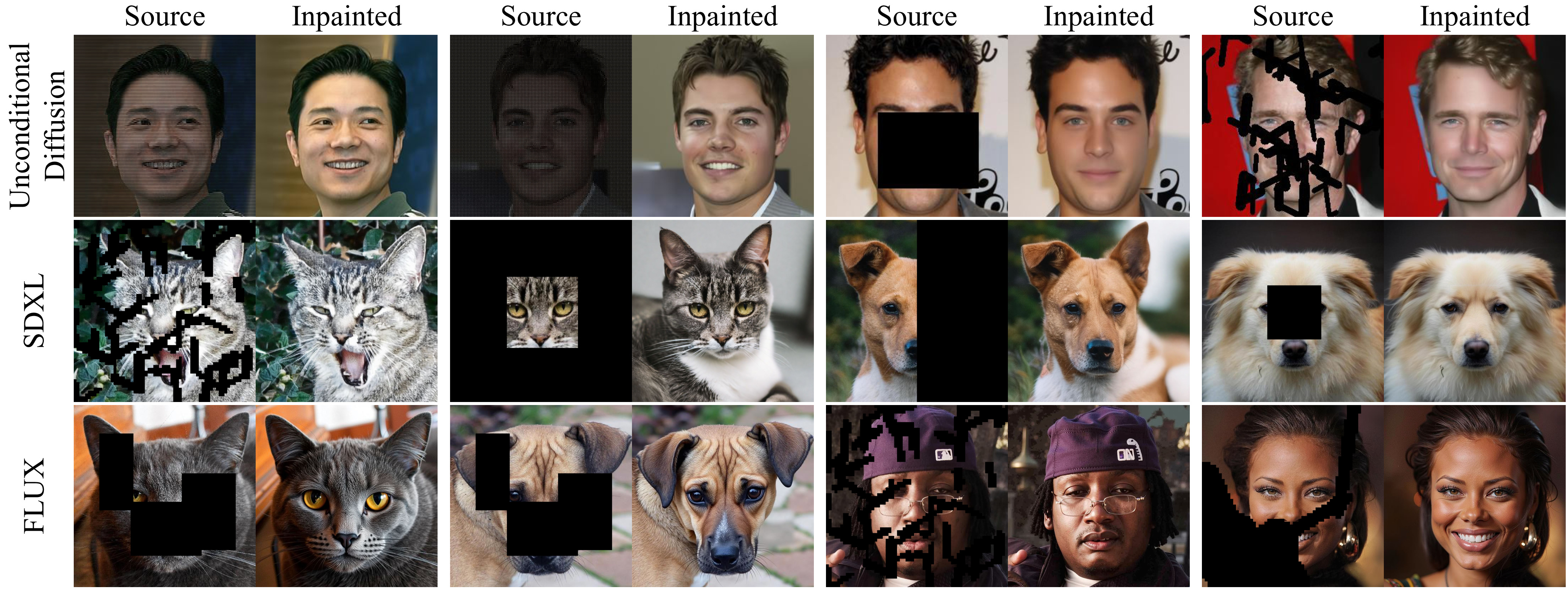 Image inpainting results across diverse backbone architectures
