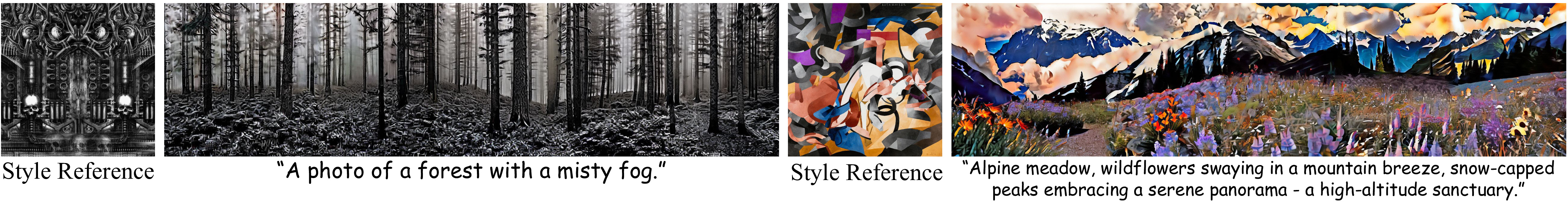 Stylized wide image generation results showing SyncVC incorporating a style-transfer reward
