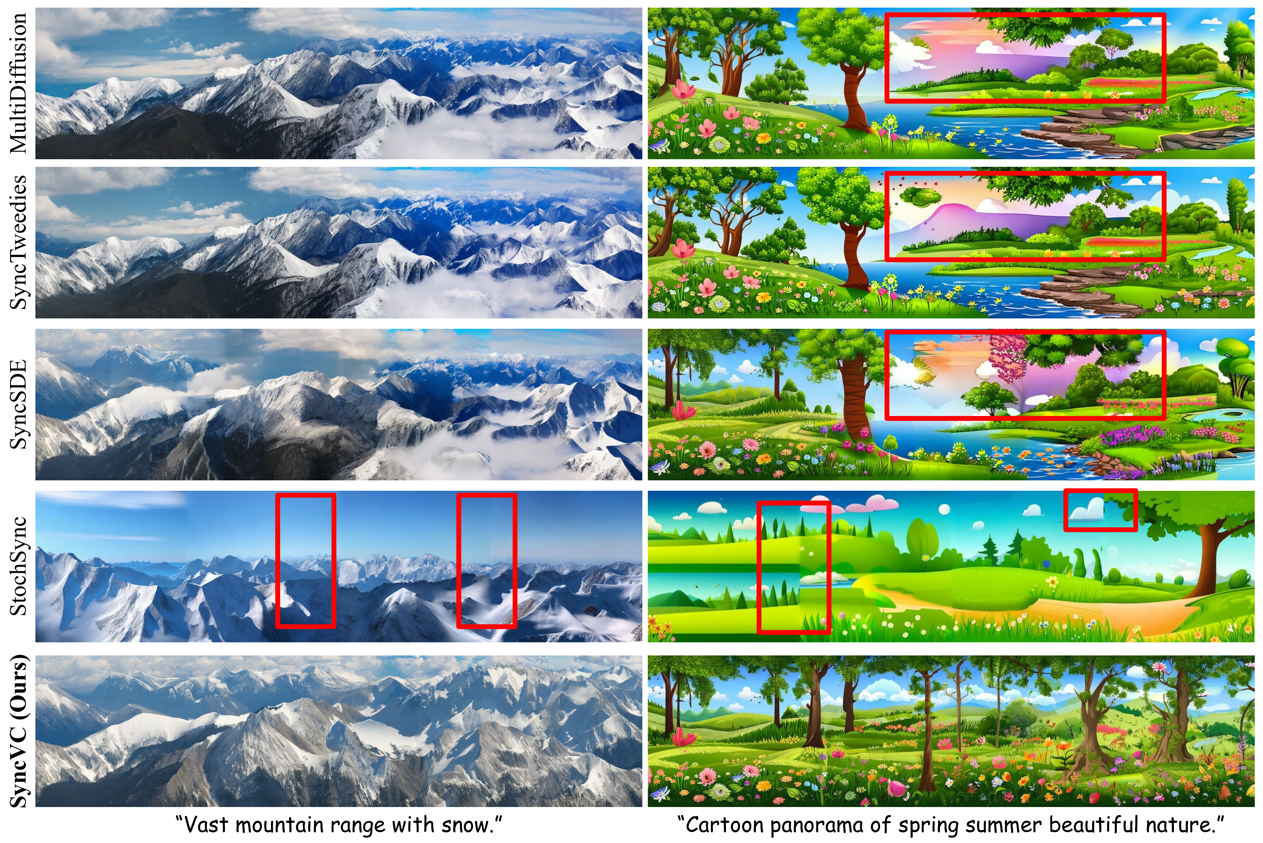 Additional wide image qualitative comparisons between SyncVC and synchronization baselines